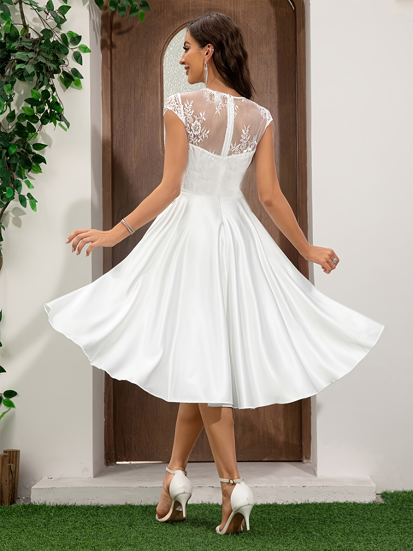 open lace back dress Romantic Lace Patchwork Floral Print Long Dress Women Fashion Off Shou –  TOP SHOW main image 0