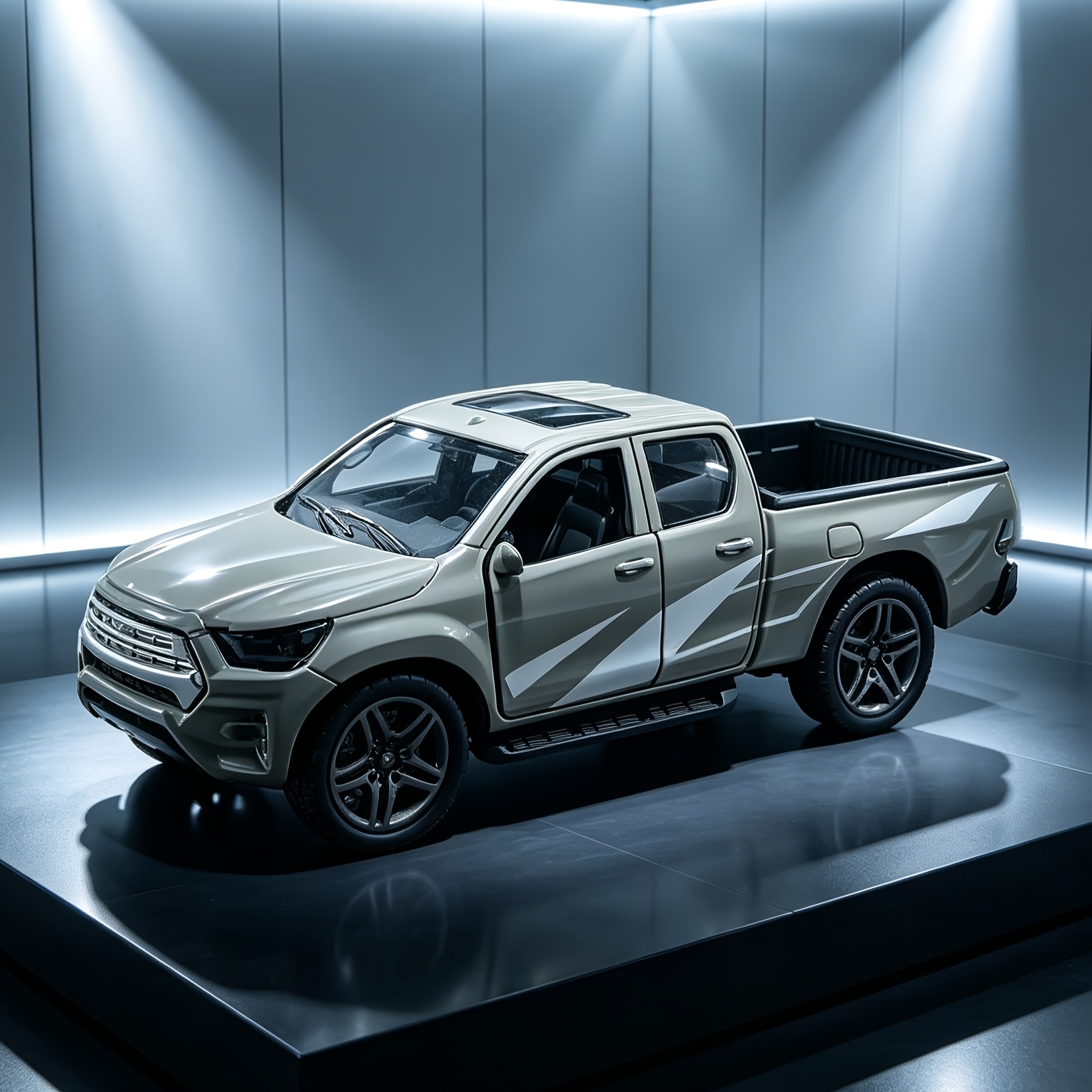 TEMU Simulation 36 Light Gray Muxie Off-road Car Alloy Model Multi-door Openable With Base Cool Design Adult Collection Art Piece Home Decor Table