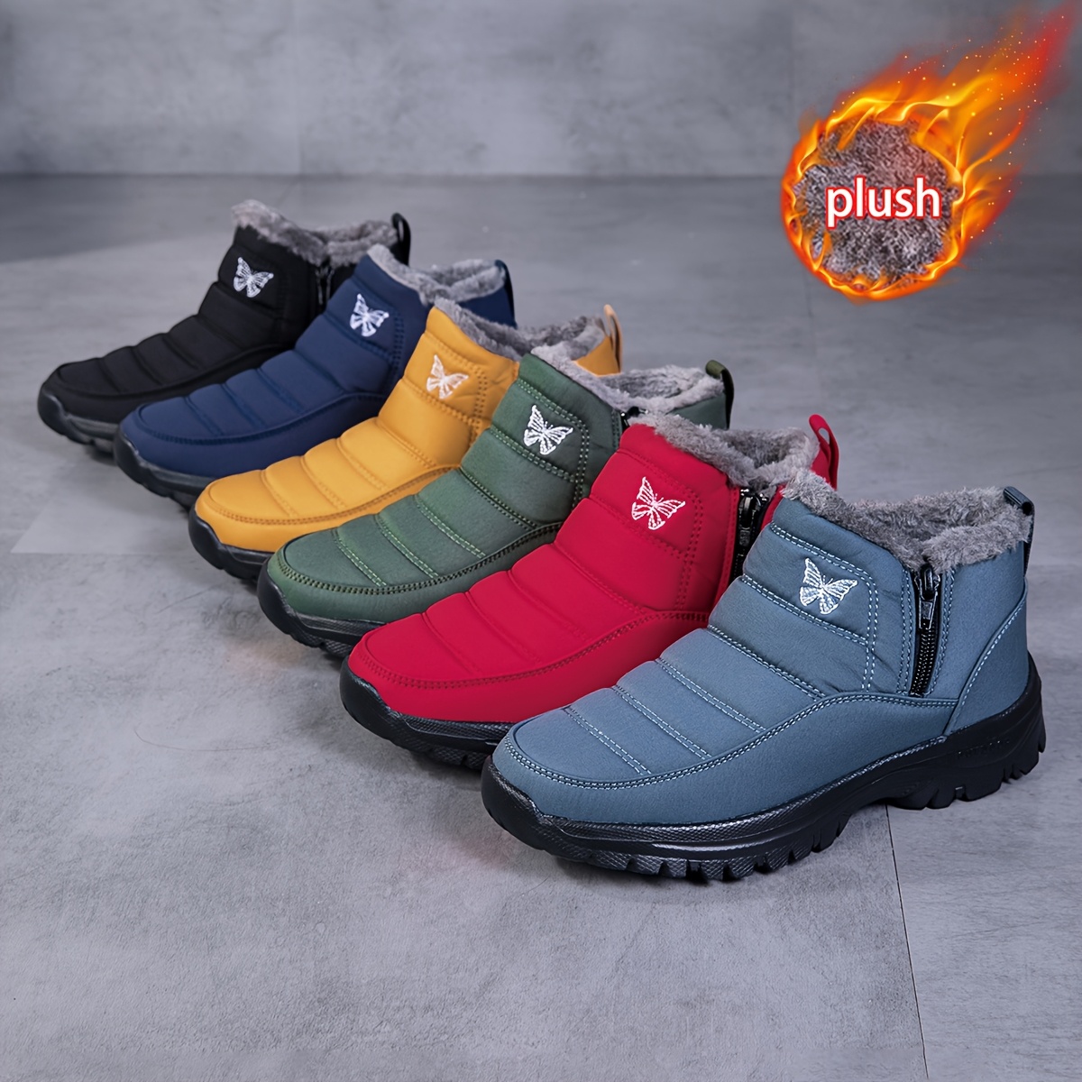 Women's Short Zip-Up Snow Boots with Embroidery