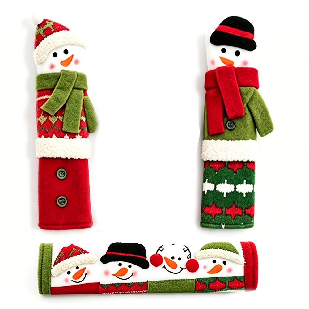 TEMU 3pcs Set Christmas Snowman Refrigerator Door Handle Covers Appliance Handle Covers Christmas Decorations Fits Standard Size Kitchen Refrigerator