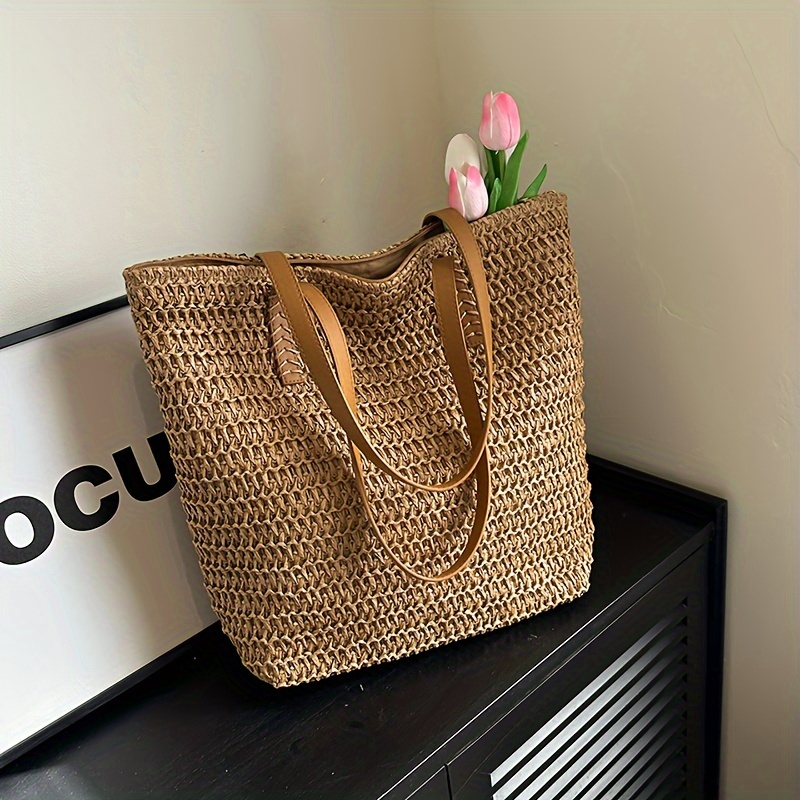 

1pc Large Capacity Straw Tote Bag, Spring And Summer Fashion Versatile Shoulder Bag