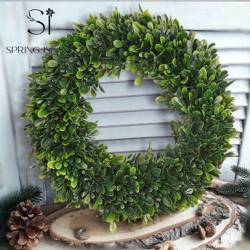 1pc green artificial eucalyptus mixed leaf wreath durable pe material home entrance dorm decor ideal for weddings parties birthdays outdoor events versatile spring summer decoration fall decorations for home rv screens rv curtains
