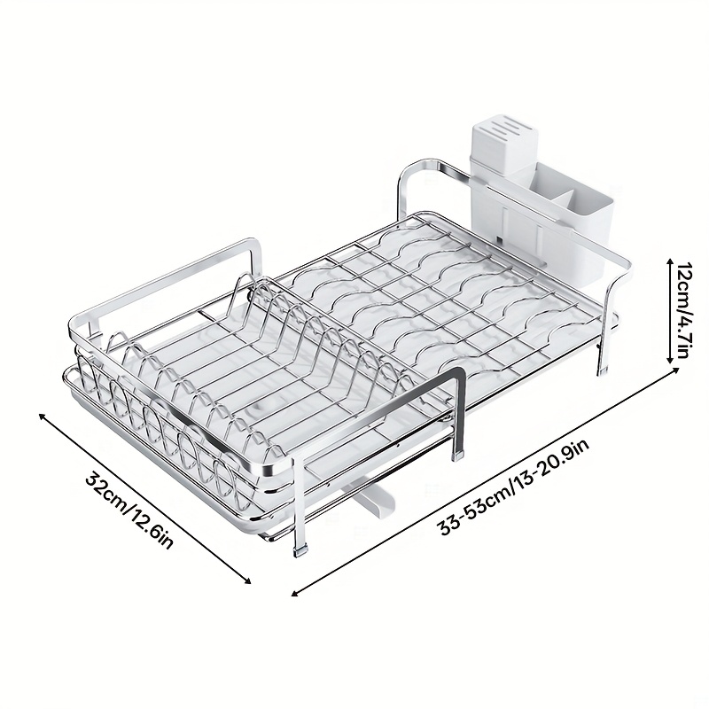 TEMU 1pc Expandable 304 Stainless Steel Dish Drainer, Kitchen Countertop Tableware Organizer, Retractable Sink Drying Rack, Multi-functional -one