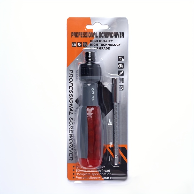 TEMU 1-set 10in 1 Manual Ratchet Screwdriver Set - Heavy-duty Metal Tool Set With Rotating Head And Concealed Batch Slot, For Power Or Battery,