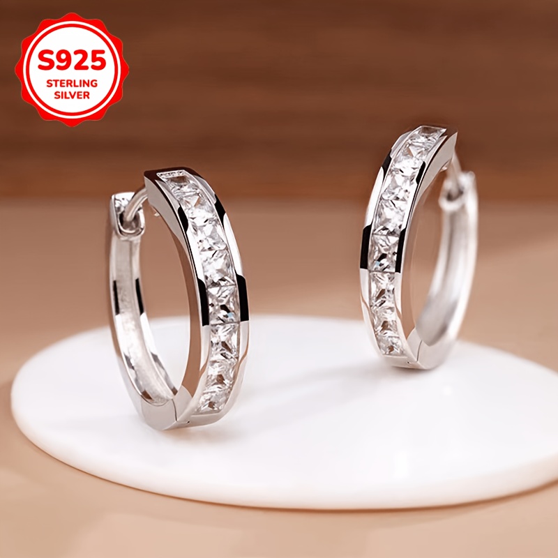 TEMU Boucles d'oreilles créoles éblouissantes 925 hypoallergéniques, , polyvalentes, , charmantes, vives, romantiques, élégantes, brillantes,