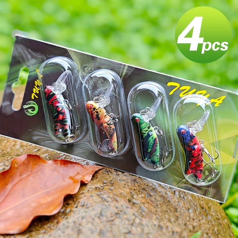 Image of 4pcs Tuya Realistic Grasshopper Fishing Lures, 3.5g - Mixed Colors, Durable Abs Material, Lifelike Design With Sharp Hooks For Freshwater And Saltwater Fishing, Top Water Fishing Lures