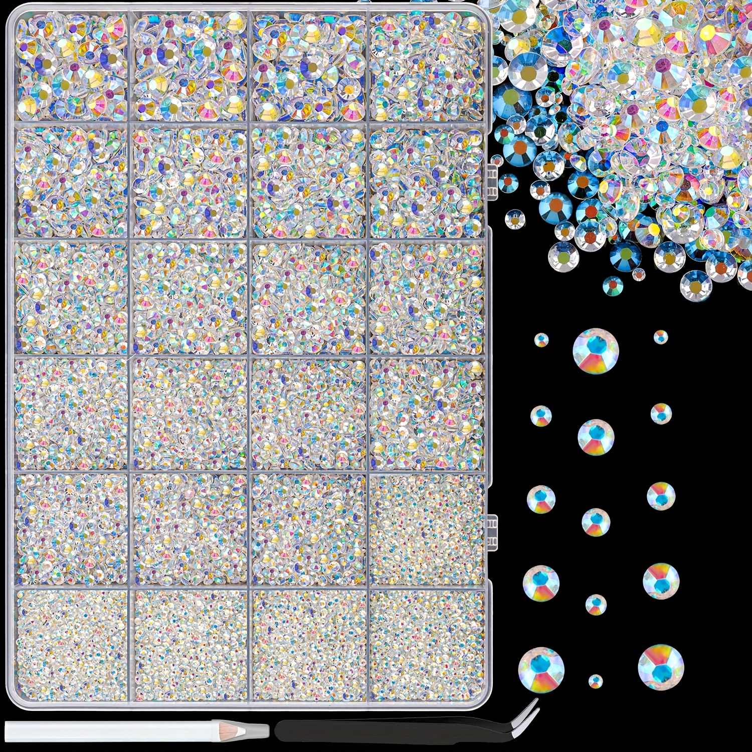 16000 stk. håndlavede resin rhinestones, 2-6 mm blandede størrelser non-hotfix flatback ædelstene, blændende krystaller til håndværk, beklædning, kop, sko, stof og neglekunst
