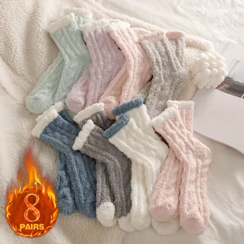 

8 Pairs Thickened Coral Fleece Socks, Warm & Comfy Floor Mid Tube Socks For Fall & Winter, Women's Stockings & Hosiery