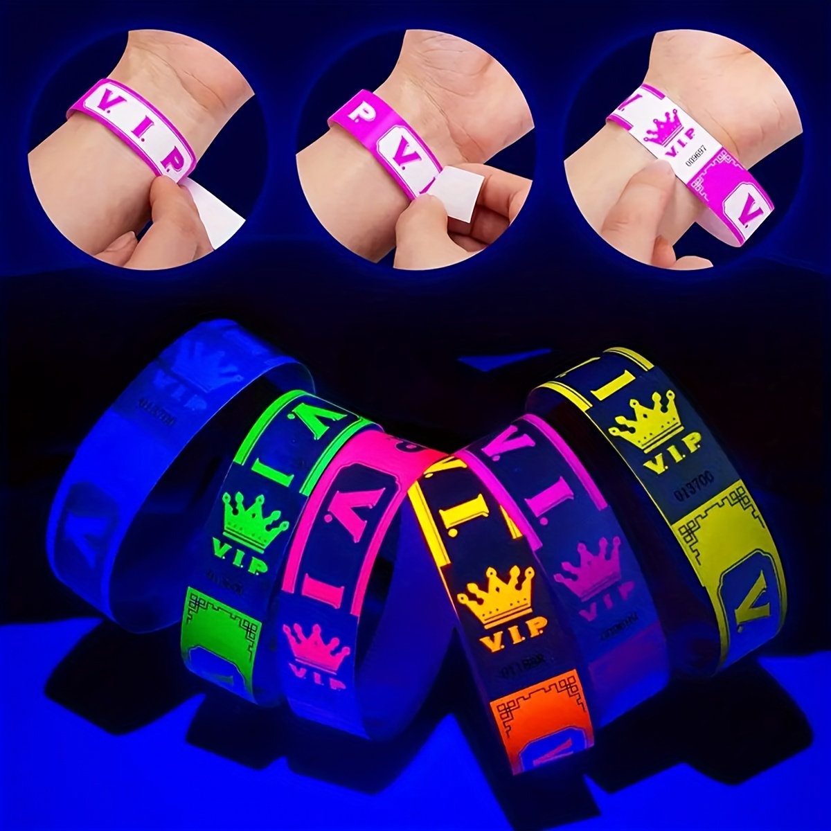 

100pcs Neon Glow Vip Wristbands For Events - Waterproof, Lightweight, And Perfect For Parties, Clubs, Parks, Concerts, And Festivals