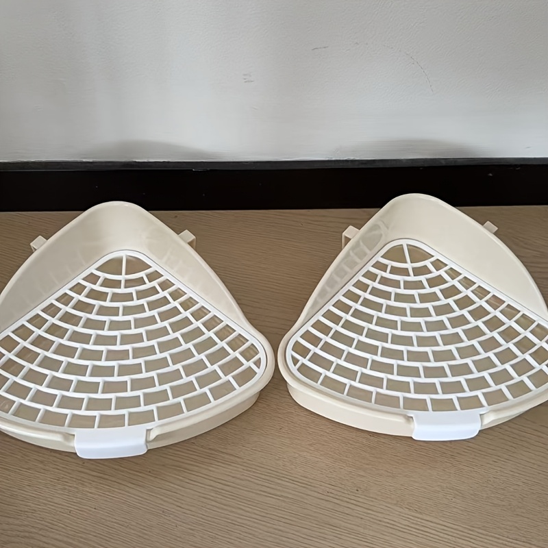 Image of 1/2pcs, Durable Plastic Triangular Corner Pet Litter Box - Suitable For Rabbits, Guinea Pigs And , White