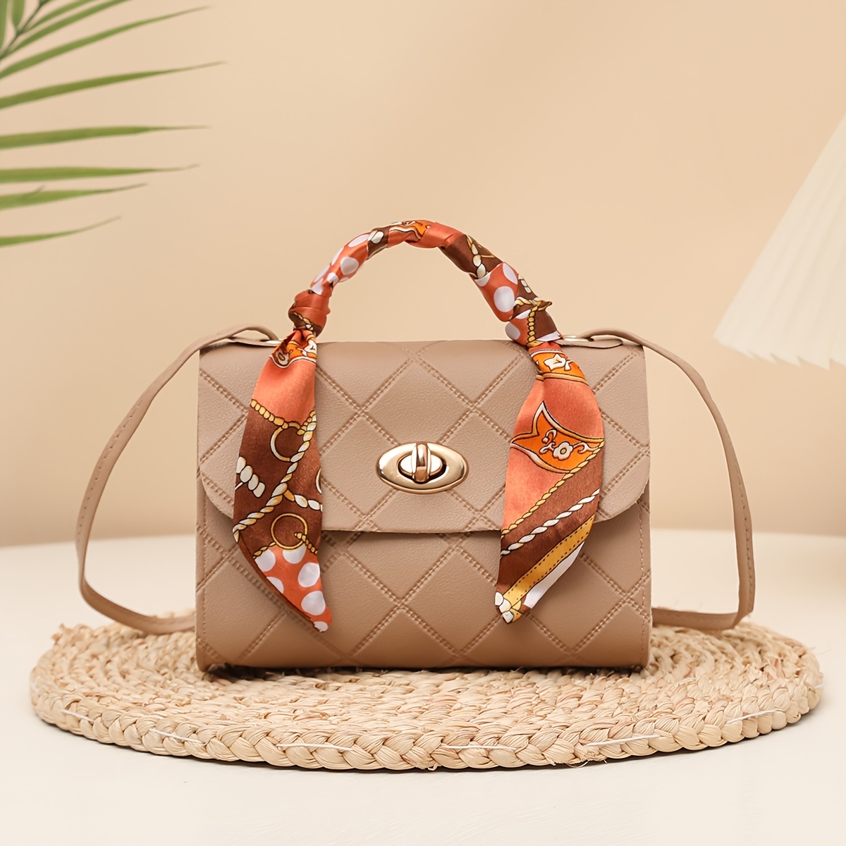 TEMU Casual Shopping Textured Solid Color Small Bag, Leisure Crossbody Scarf Small Square Bag, Women' Shoulder Crossbody Bag