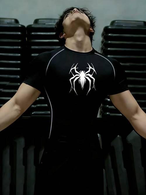 larawan ng item gym workout fashionable short-sleeved personalized print design, geometric patterns, casual -fit fitness t-shirt, mens high- quick-drying t-shirt, para sa fitness training enthusiasts, nagtatampok ng