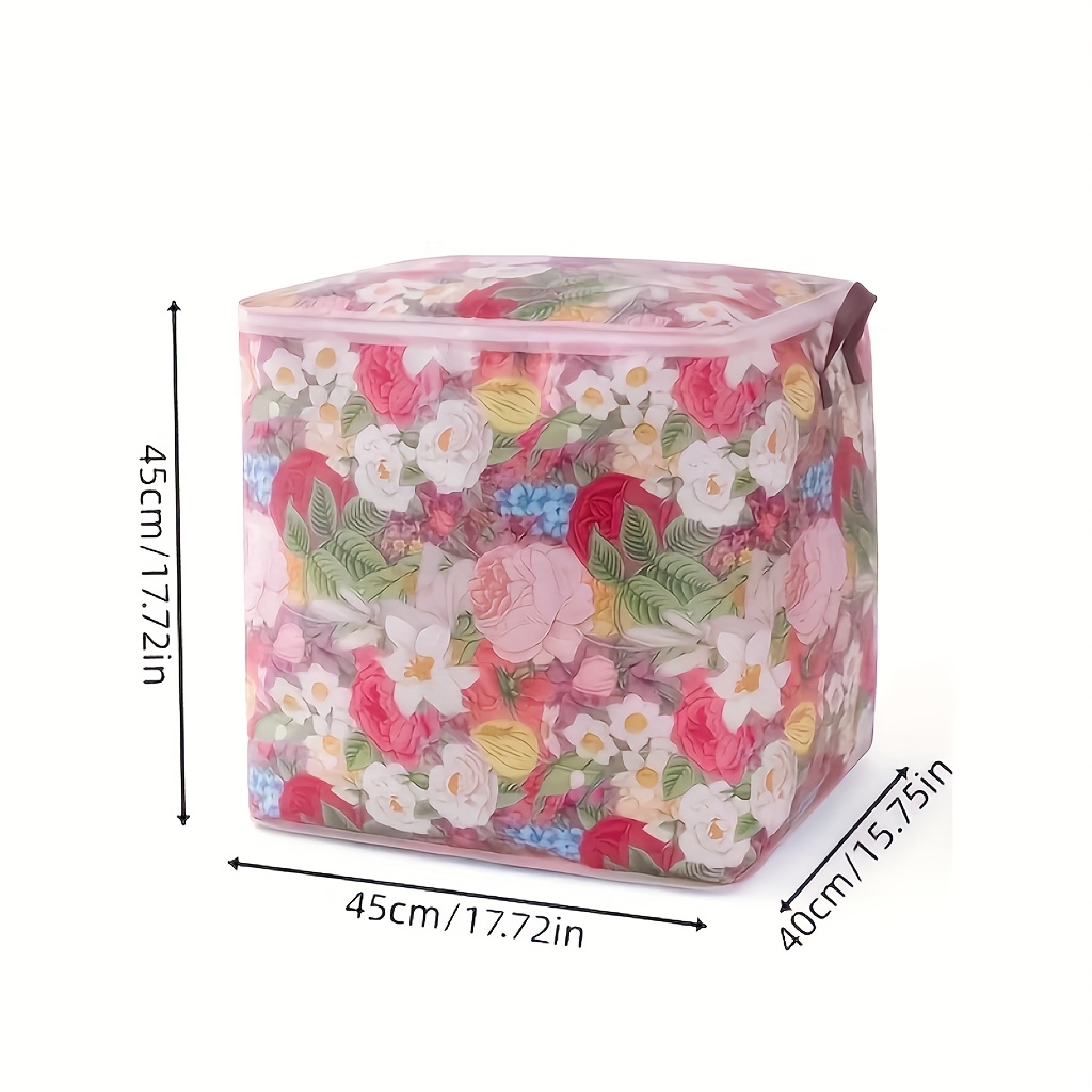 TEMU 3pcs Peony Pattern Storage Bags, 26.42 Gallon Large Capacity, Dual Zipper Design With Dust Cover, Suitable For Seasonal Bedding And Clothing
