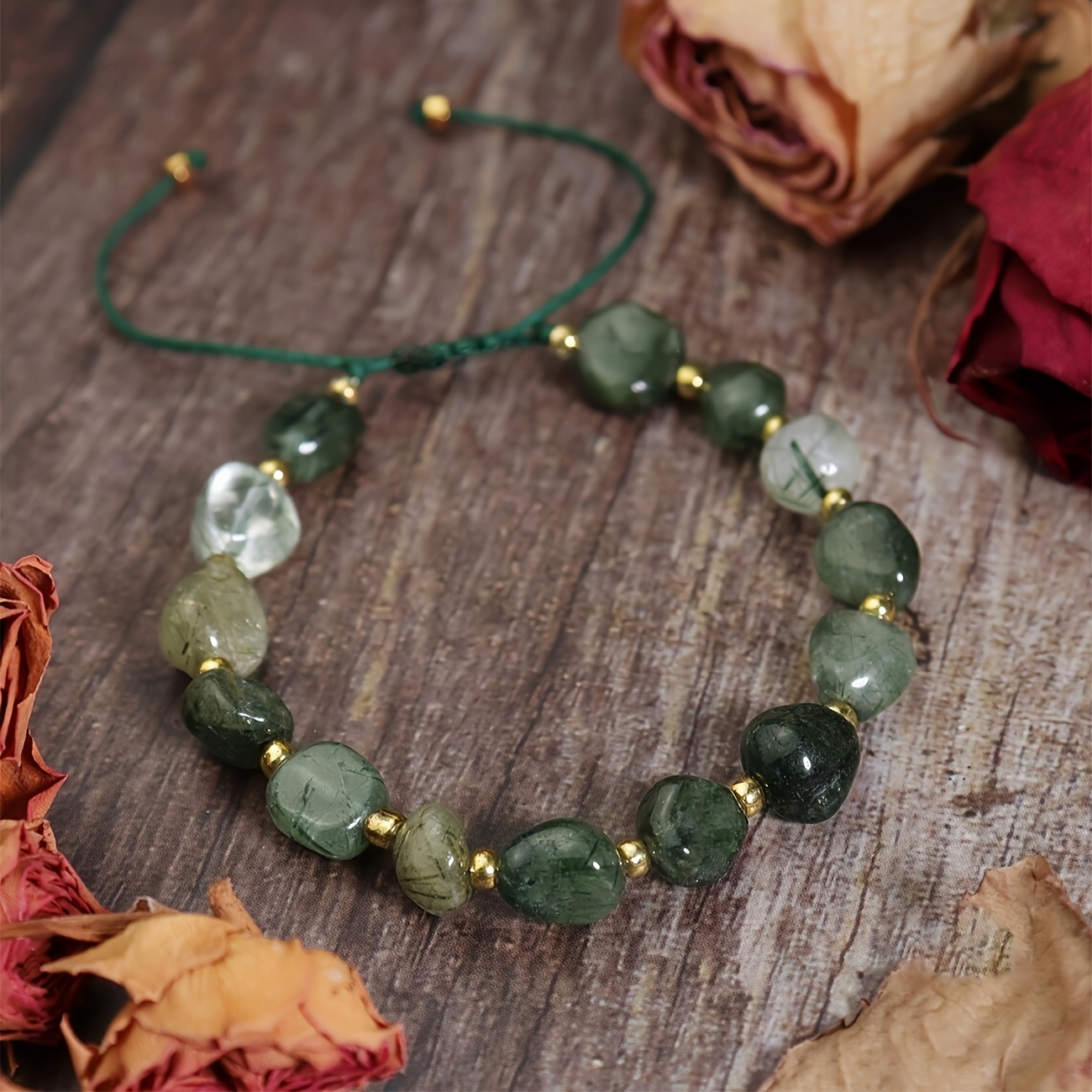 TEMU 1pc Simple And Adjustable Rutilated Quartz Bracelet, Attracts Wealth, Vitality, And Good Luck, Women's Bracelet For Daily , Great Holiday Gift