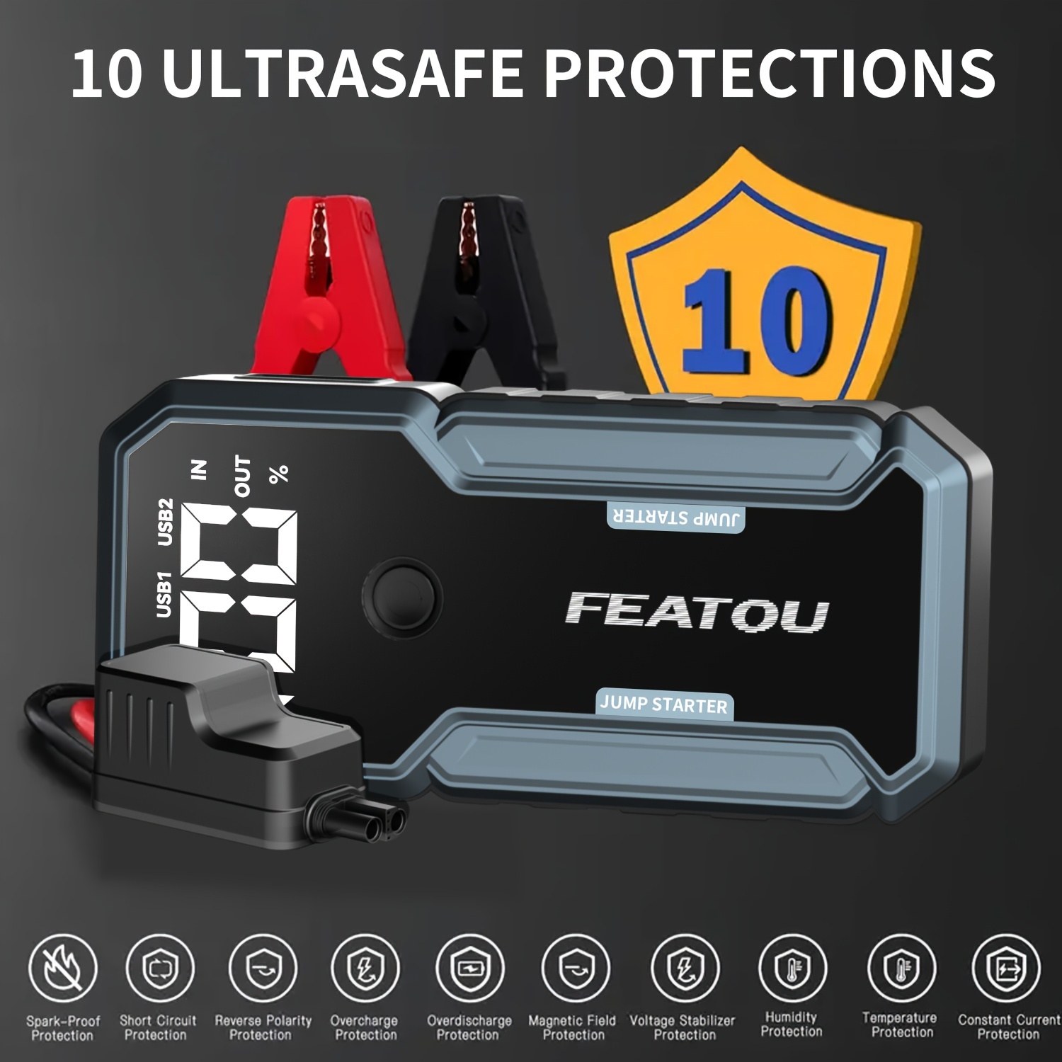   portable car starter 5000a   battery jump starter car battery jump box car battery charger 12v portable car starter suitable for 8 5l gasoline and 7 0l   cars with usb   bank function and led flashlight Product details 6