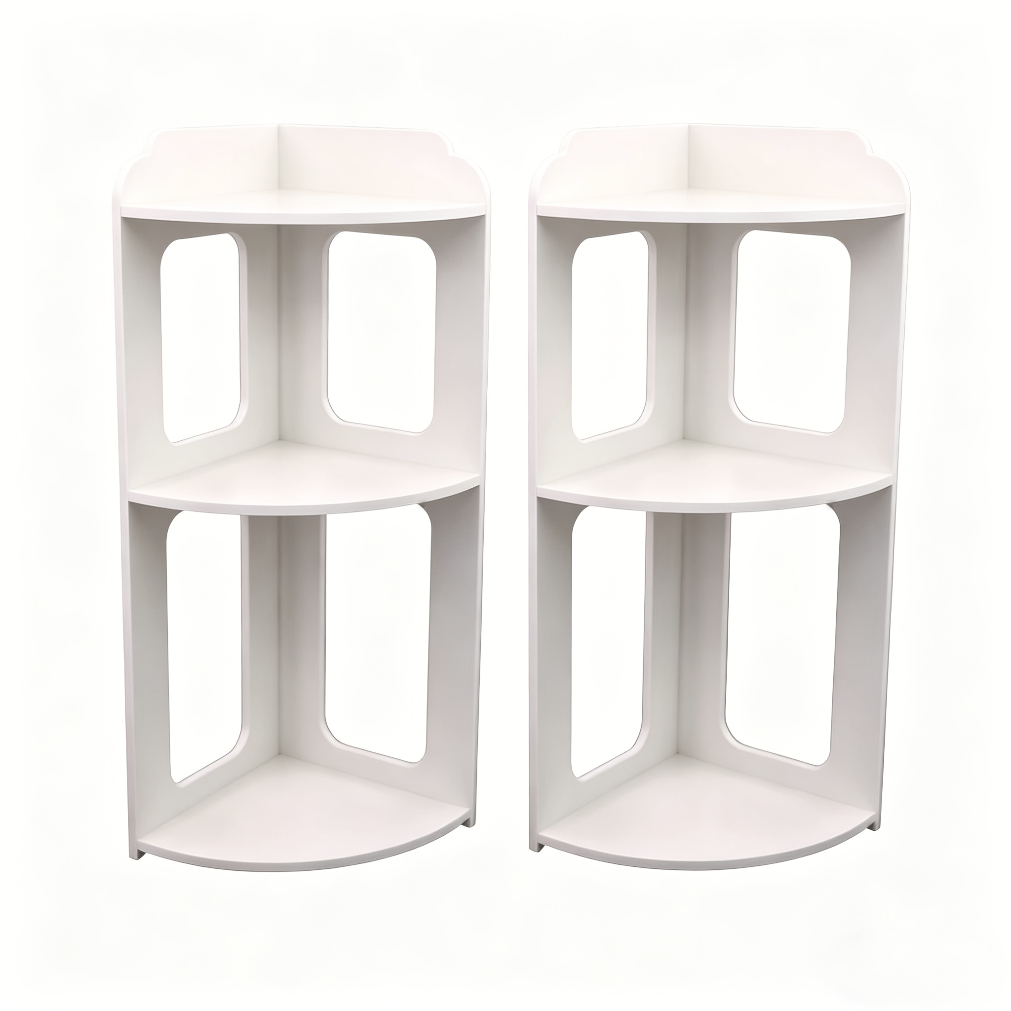 Image of 2pcs Corner Shelf With Curved & Vinyl - Space- Bedside Table Shelf Suitable For Small Spaces, Compact Corner Bookcase For, Room, Dorm, For Storage, Multi- Shelf For Books,, Plants, Corner Shelves