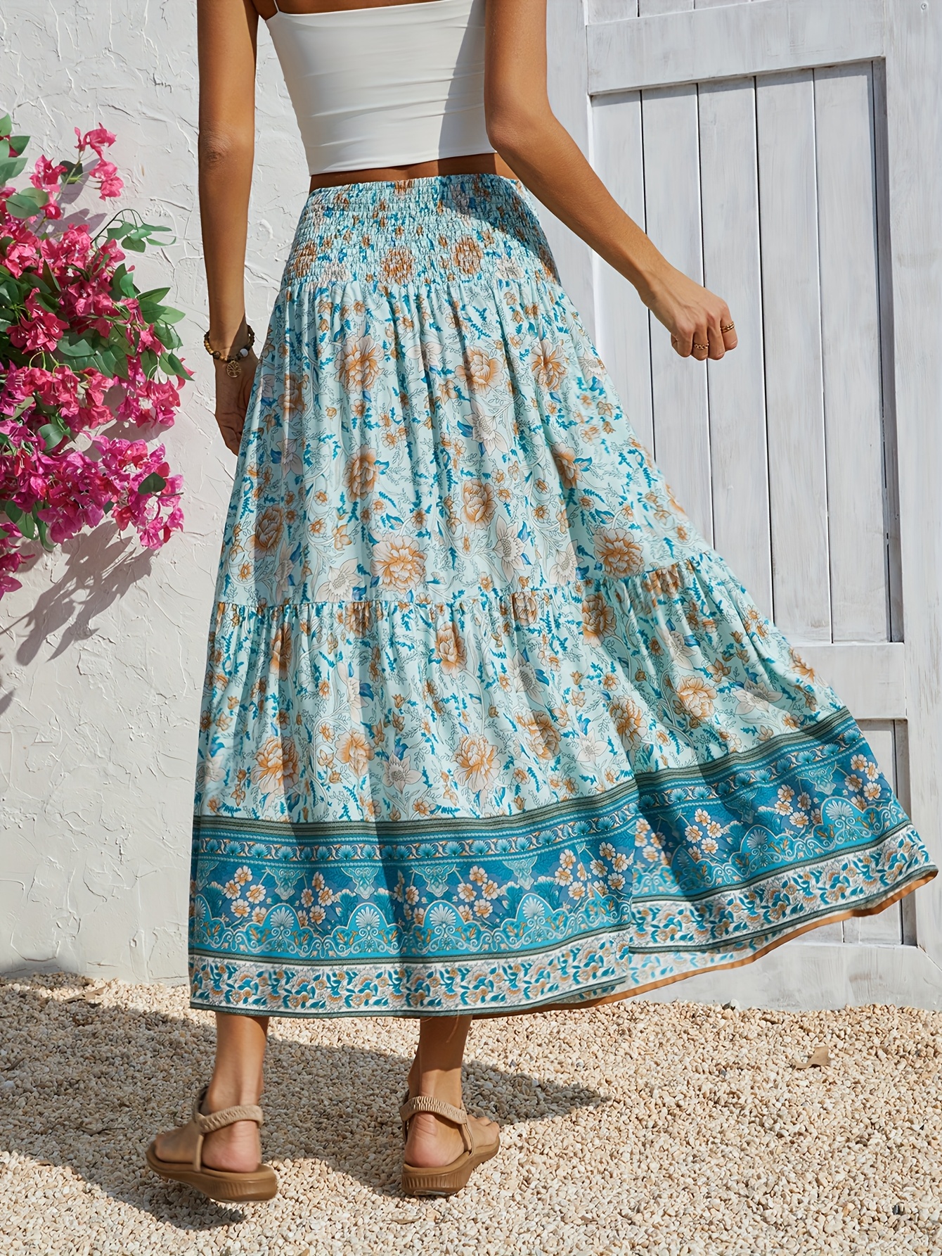 Floral Maxi Long Flowy Skirts 4xl Elegant Floral Print Soft Fox
