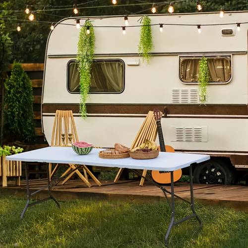 4 6 ft folding table lightweight portable table for indoor outdoor picnic camping board game with carrying handle locks white