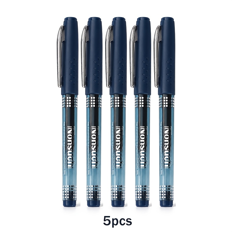 TEMU 5pcs Large Capacity Gel Pens 0.5mm Blue Ink Smooth Writing Office School Exam Signature, Quick Drying, No Smudging, Suitable For Student Exams