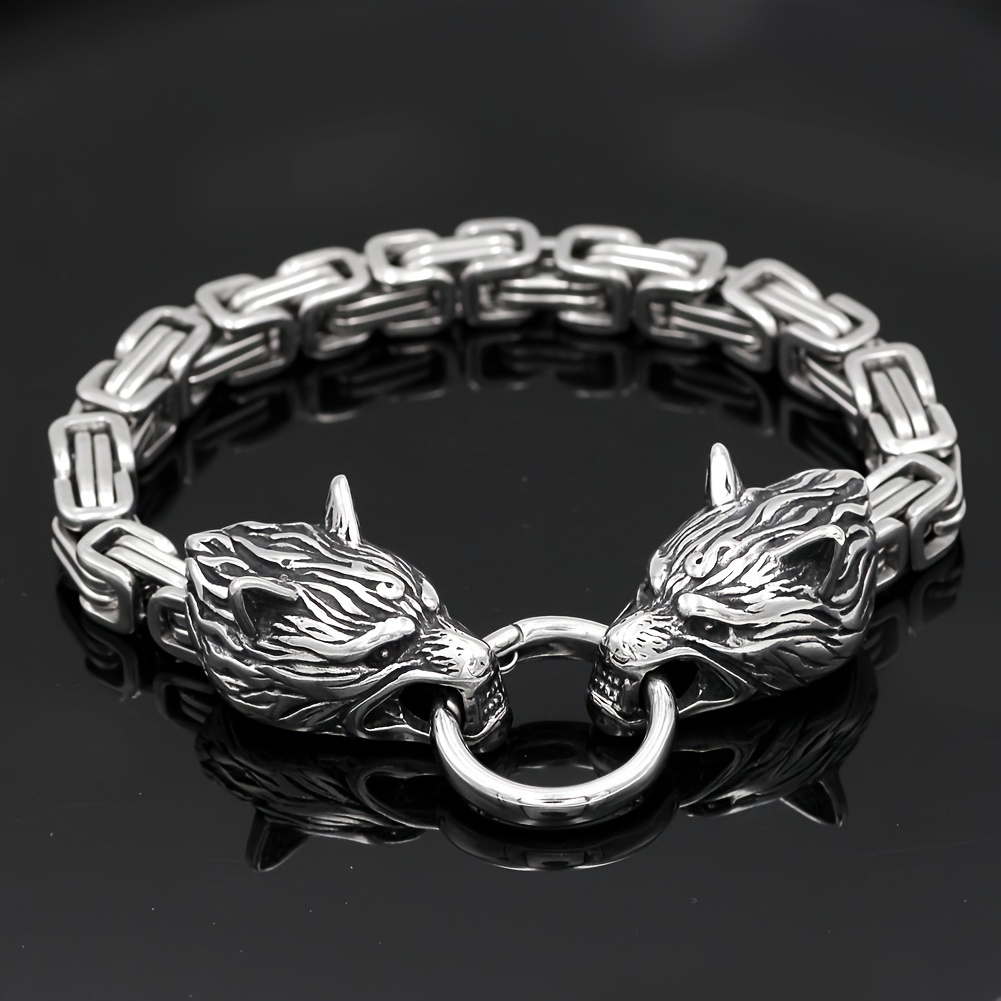 

Stainless Steel Viking Wolf Head Bracelet For Men And Women, King Chain, Holiday Jewelry Gift