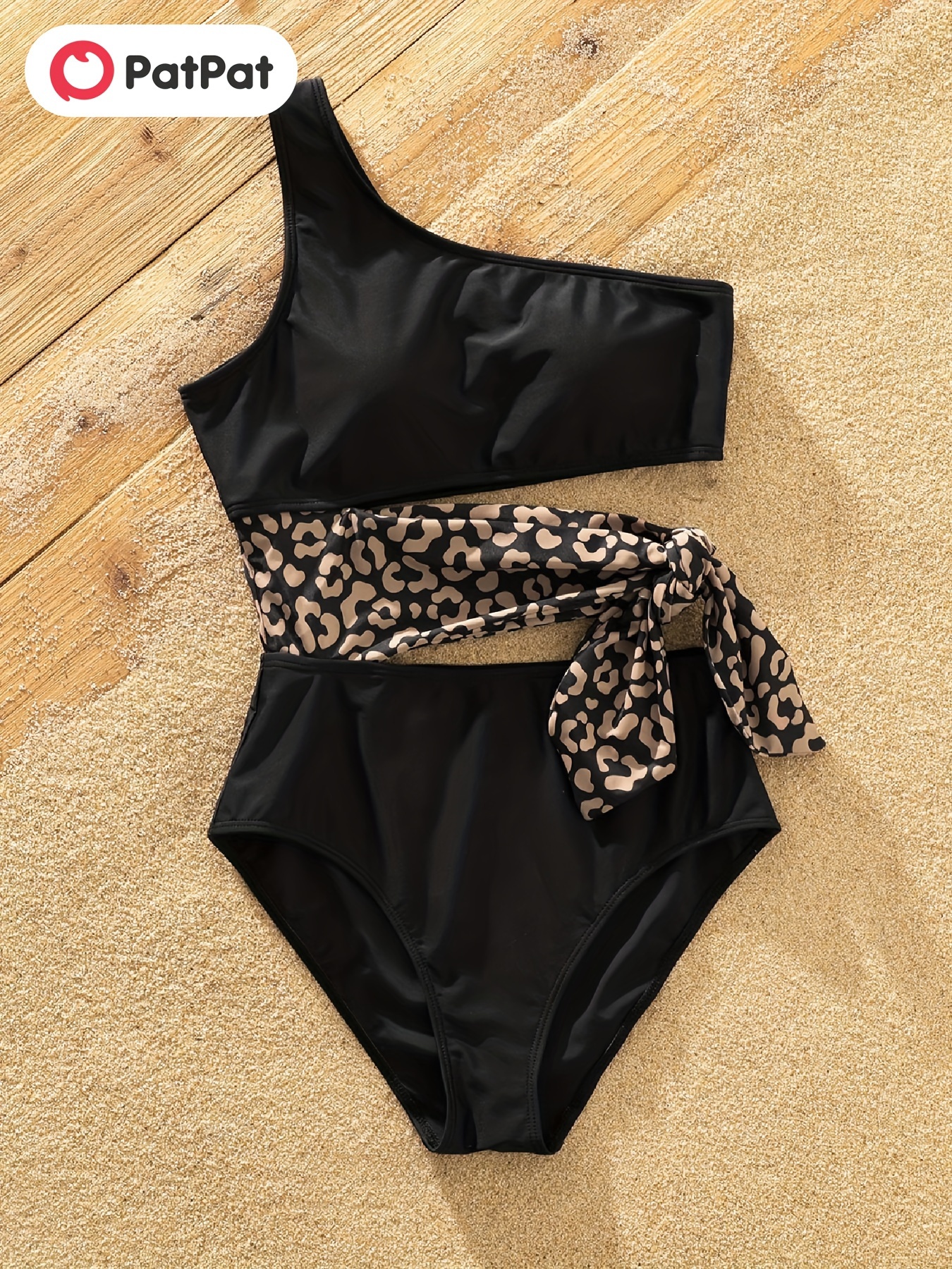 Green Leopard Cut Waist Swimsuit Zipper Bathing - Temu