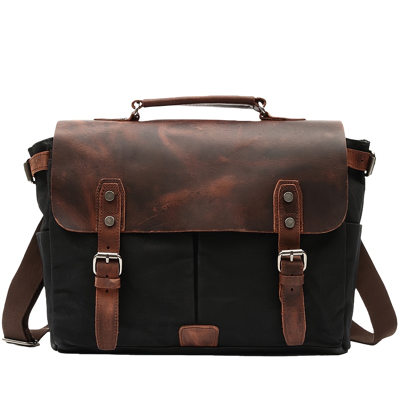 Vintage Waxed Canvas And Crazy Horse Faux Leather Motorcycle Saddle Bag, Multi-Functional Shoulder Or Hand-Carry Design, Durable And Stylish with a Retro Look, Perfect for Riding, Traveling, And Daily Use
