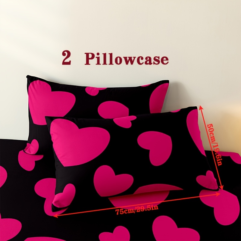 Set Of 2 Pillowcases With Heart Pattern Print, Made Of Polyester Microfiber, Featuring An Envelope Closure, Machine Washable, Soft And Breathable , Includes 2 Pillowcases (without Pillows)