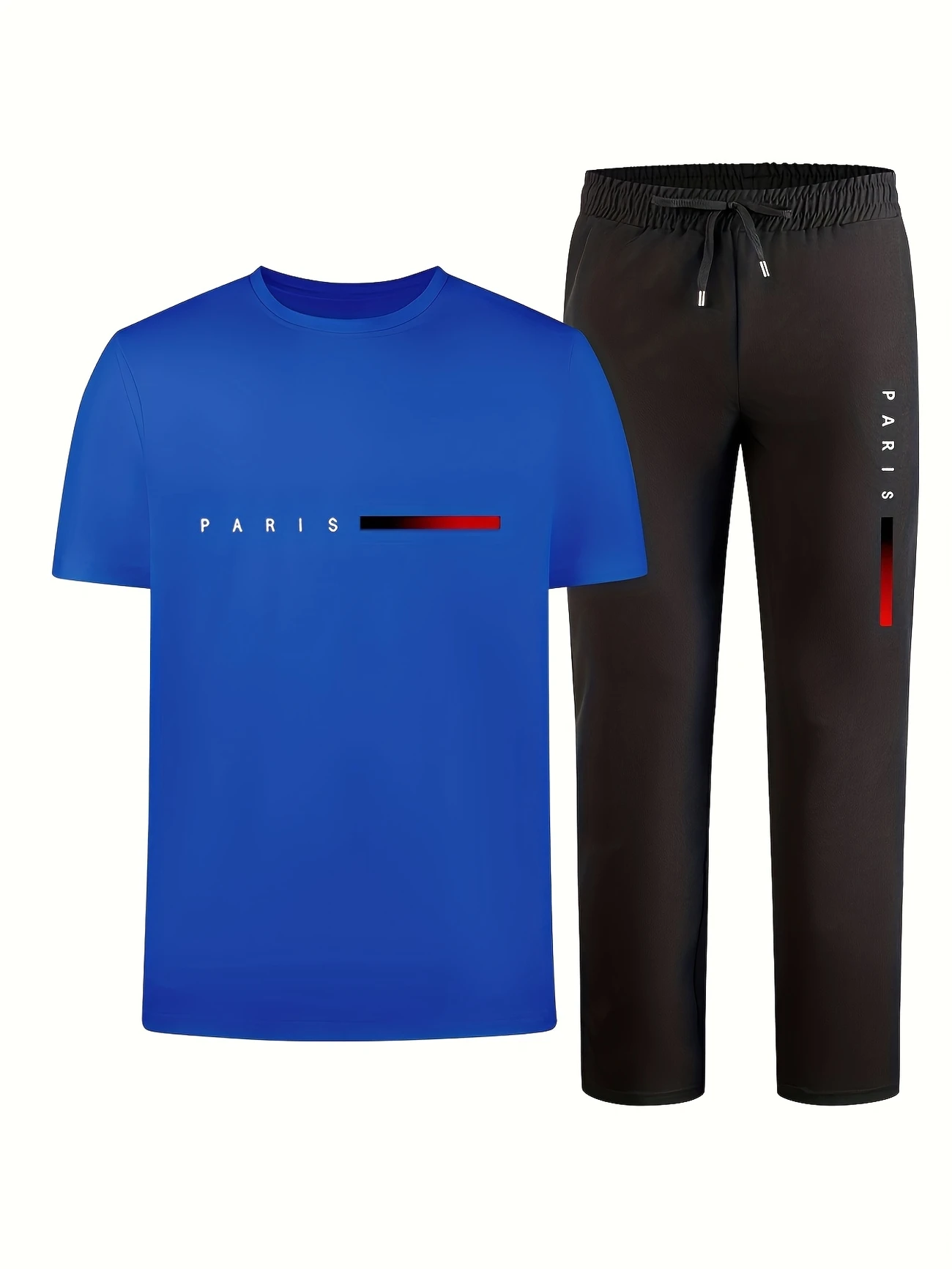 mens casual sports two piece set short sleeve top straight leg pants with paris print fashionable and trendy ideal for summer parties casual and everyday wear short sleeve top print trousers details 7