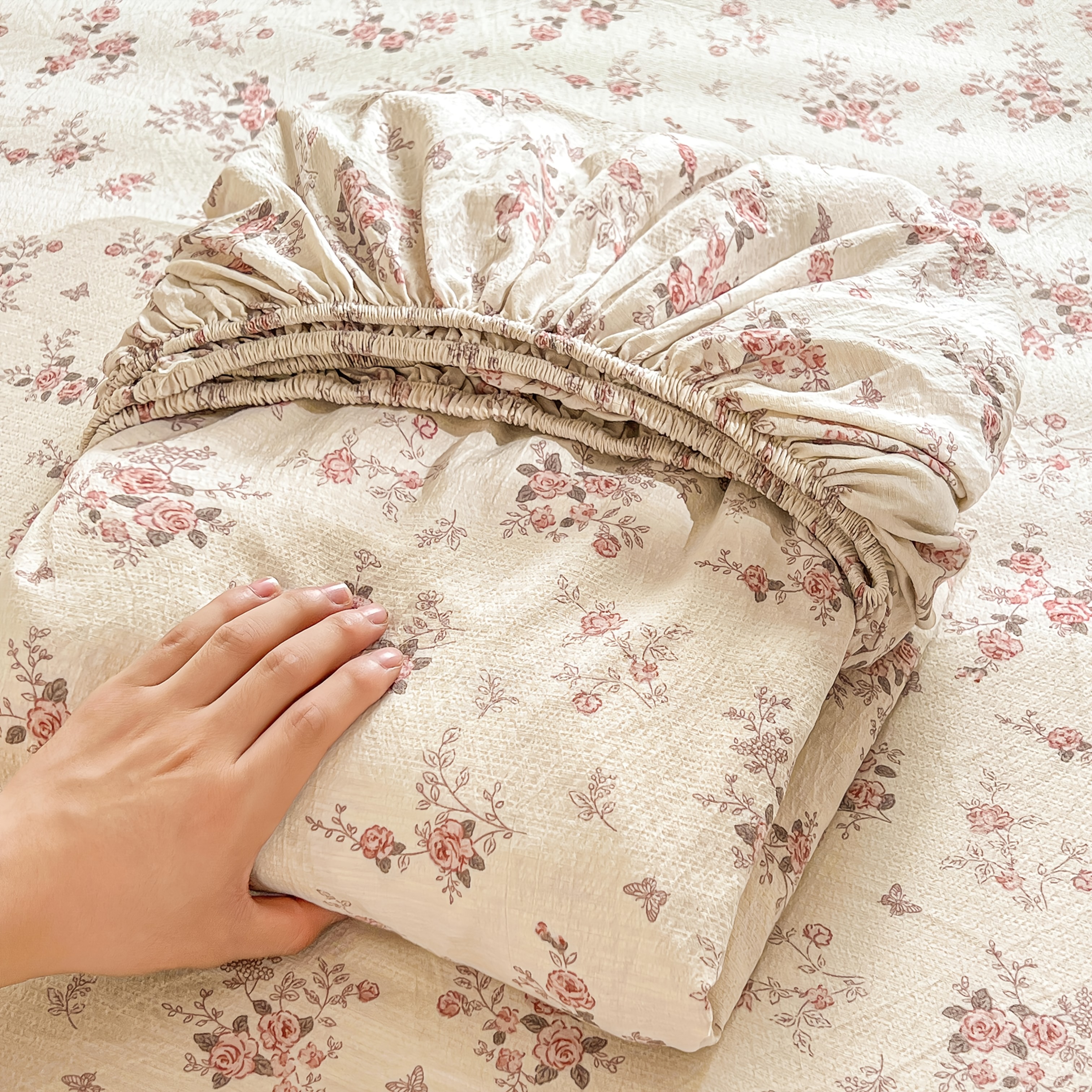 1pc   double layer gauze unique printed fitted sheet floral pattern mattress cover comfortable and breathable does not   pillow insert or pillowcase machine washable and easy to care for suitable for bedroom hotel
