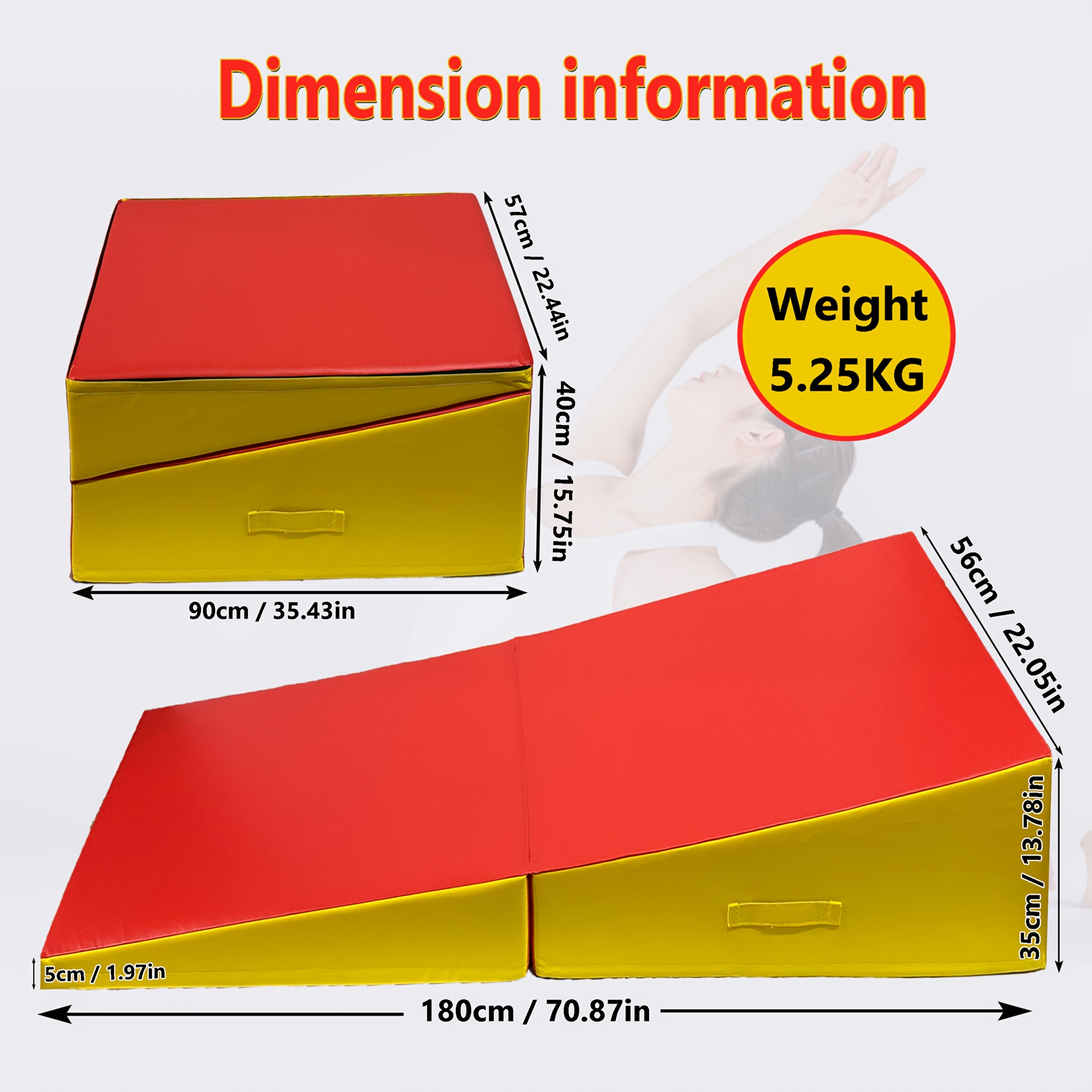 Non-slip Incline Cheese Wedge Mat - Professional Gymnastics Mat For Tumbling, Yoga & Flexibility Training - High-density Foam, Portable, Foldable & Easy-clean For Home Gym & Studio