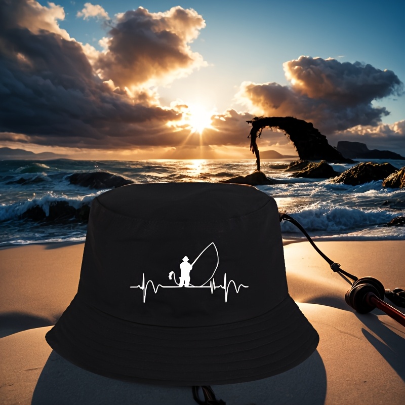 Image of Fishing Storm Printed Hat, Lightweight And Breathable Fishing Printed Bucket Hat, Perfect For Outdoor Fishing, Beach Vacation, Traveling And Best Gift For Father.