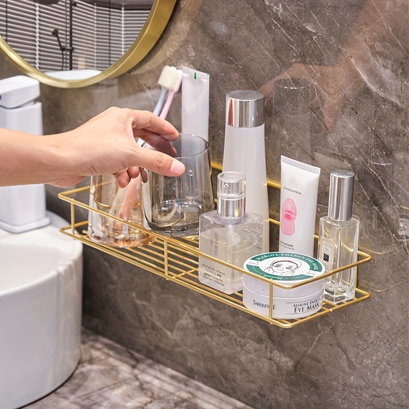 

Luxury Stainless Steel Wall-mounted Bathroom Storage Rack, Punch-free Toiletry Shelf For Various Room Types