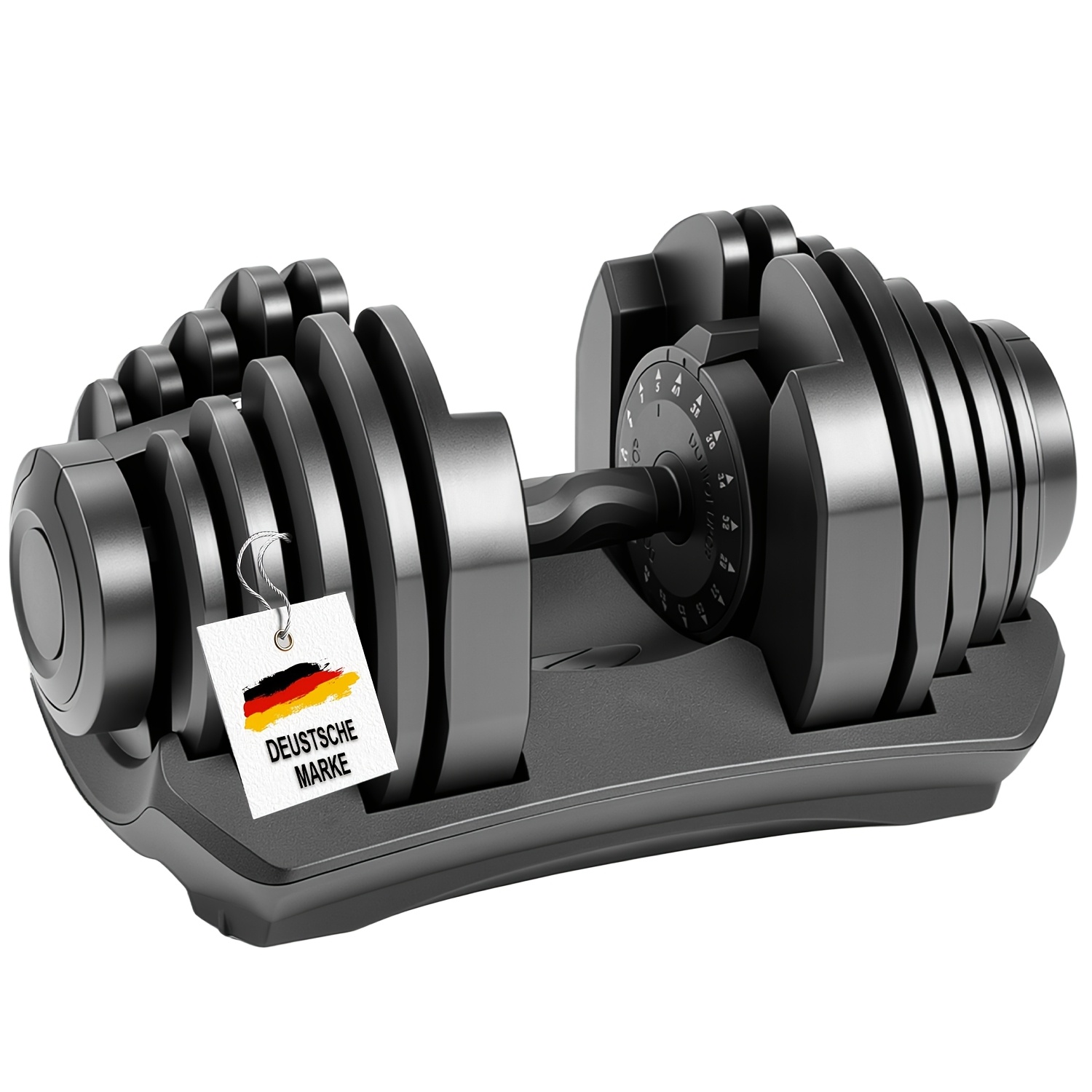 Image of Adjustable Free Weight System 40kg, Single Dumbbell With Multi Level Resistance, Compact Home Fitness Equipment With Base, Quick Change Weight Design, Black