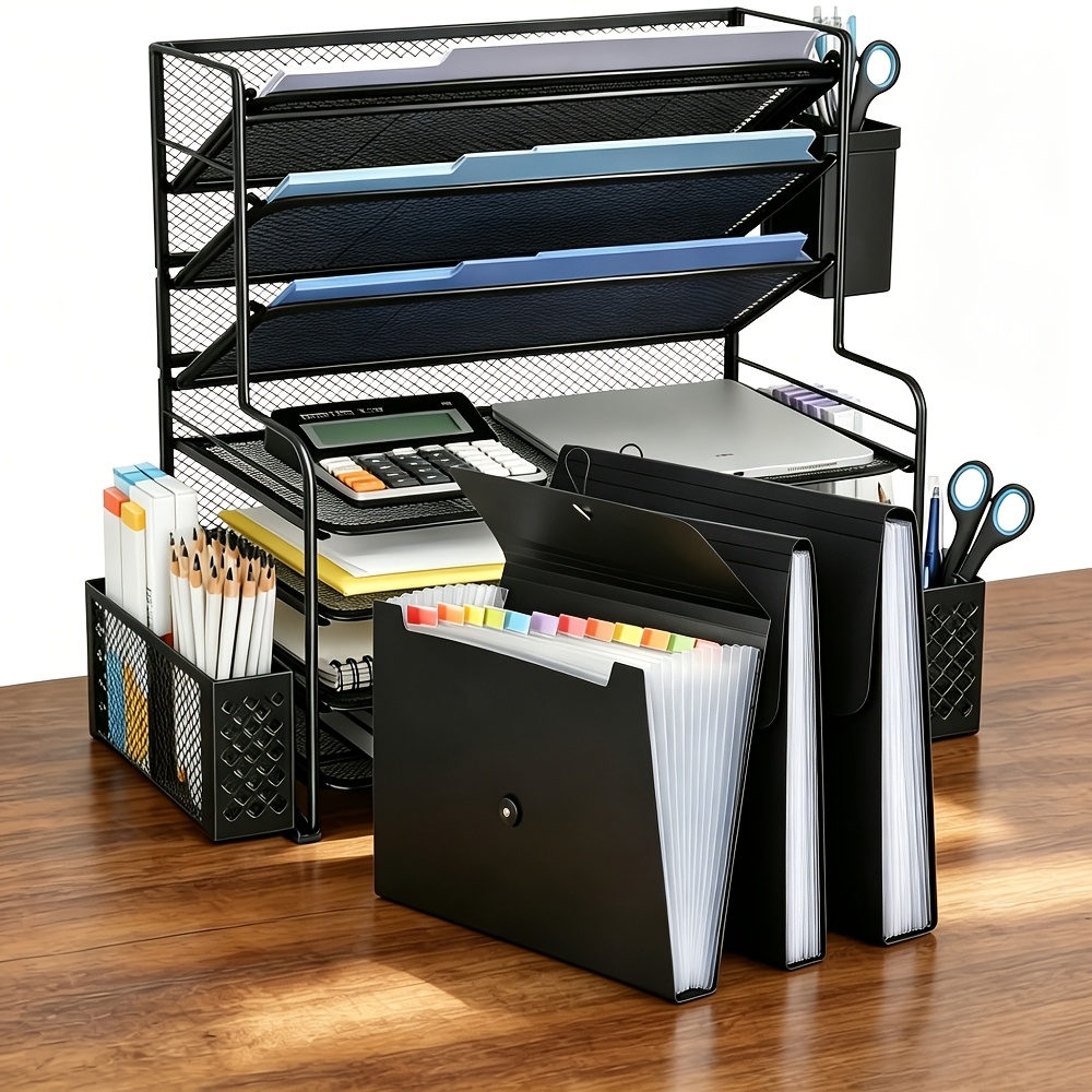 Image of 2pcs 12-pocket Plastic Folders, 12 Colors Colored Tabs, Expandable Plastic File Organizer For A4/letter Documents, Office Organizer Letter Size School Supplies