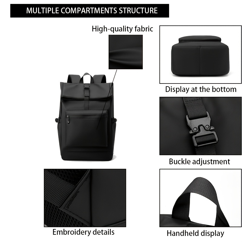 External Zip Pocket Flap Backpack Made of Lightweight Fabric with Buckle Decoration, Featuring Comfortable Shoulder Straps And Large Capacity, Perfect for Daily Work And Study Organization