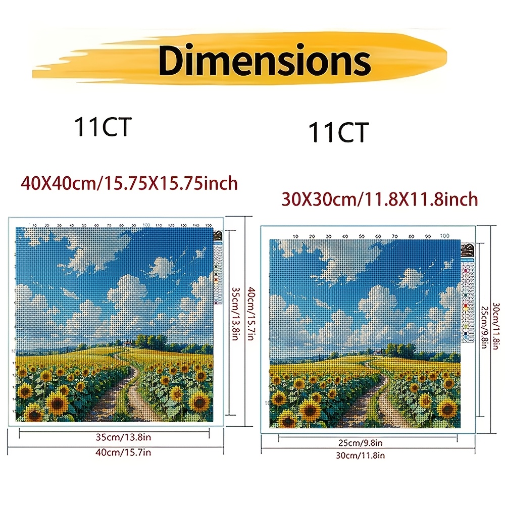 DIY Cross-Stitch Printed Kit, Sunflower Field Path and Blue Sky