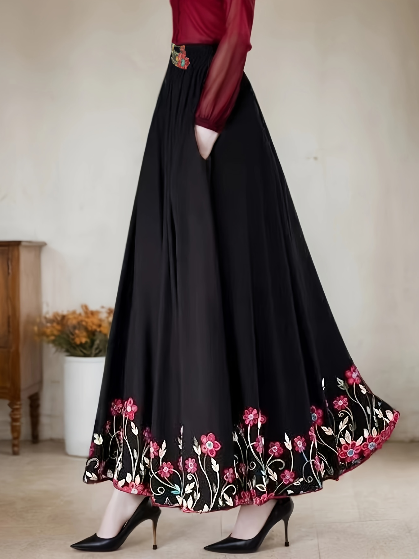 new high waisted embroidered maxi skirt a chinese style made