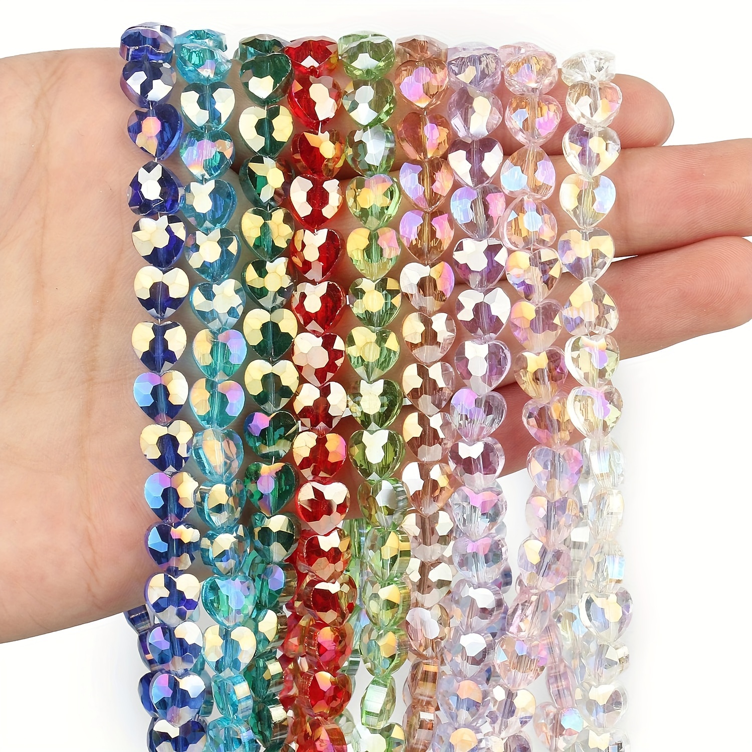 

30pcs 8mm Ab Heart-shaped Crystal Glass Beads - Ideal For Diy Bracelet & Jewelry Making, Vibrant Spacer Beads In Assorted Colors, Glass Beads For Jewelry Making