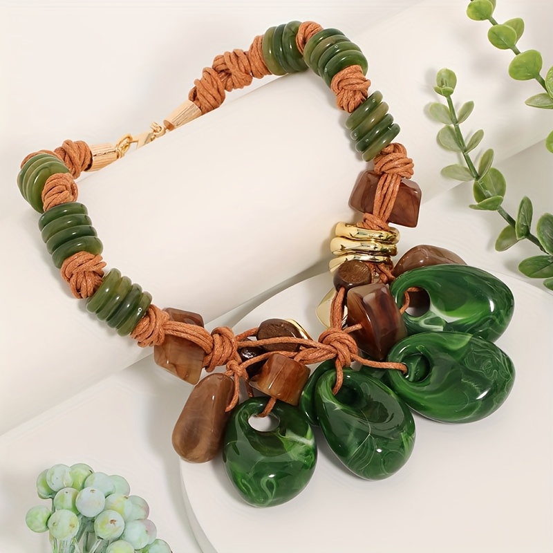 Retro Exaggerated Colorful Irregular Geometric Pendant Necklace
