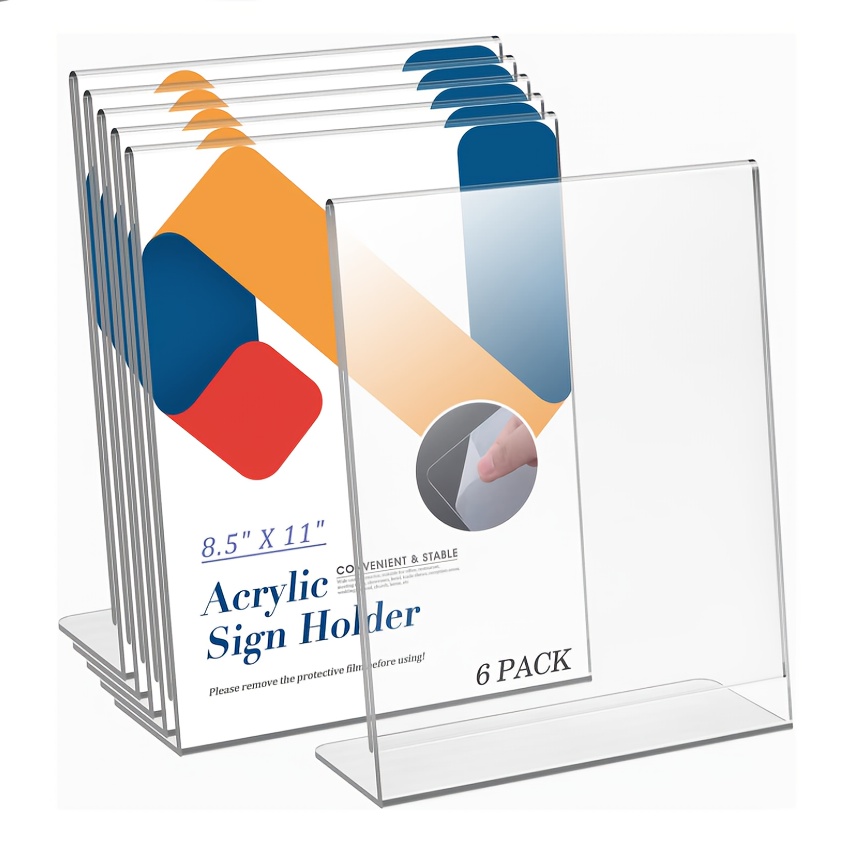 Acrylic Sign Holder 8.5x11 Inch 6 Pack Vertical T Shape Double-Sided