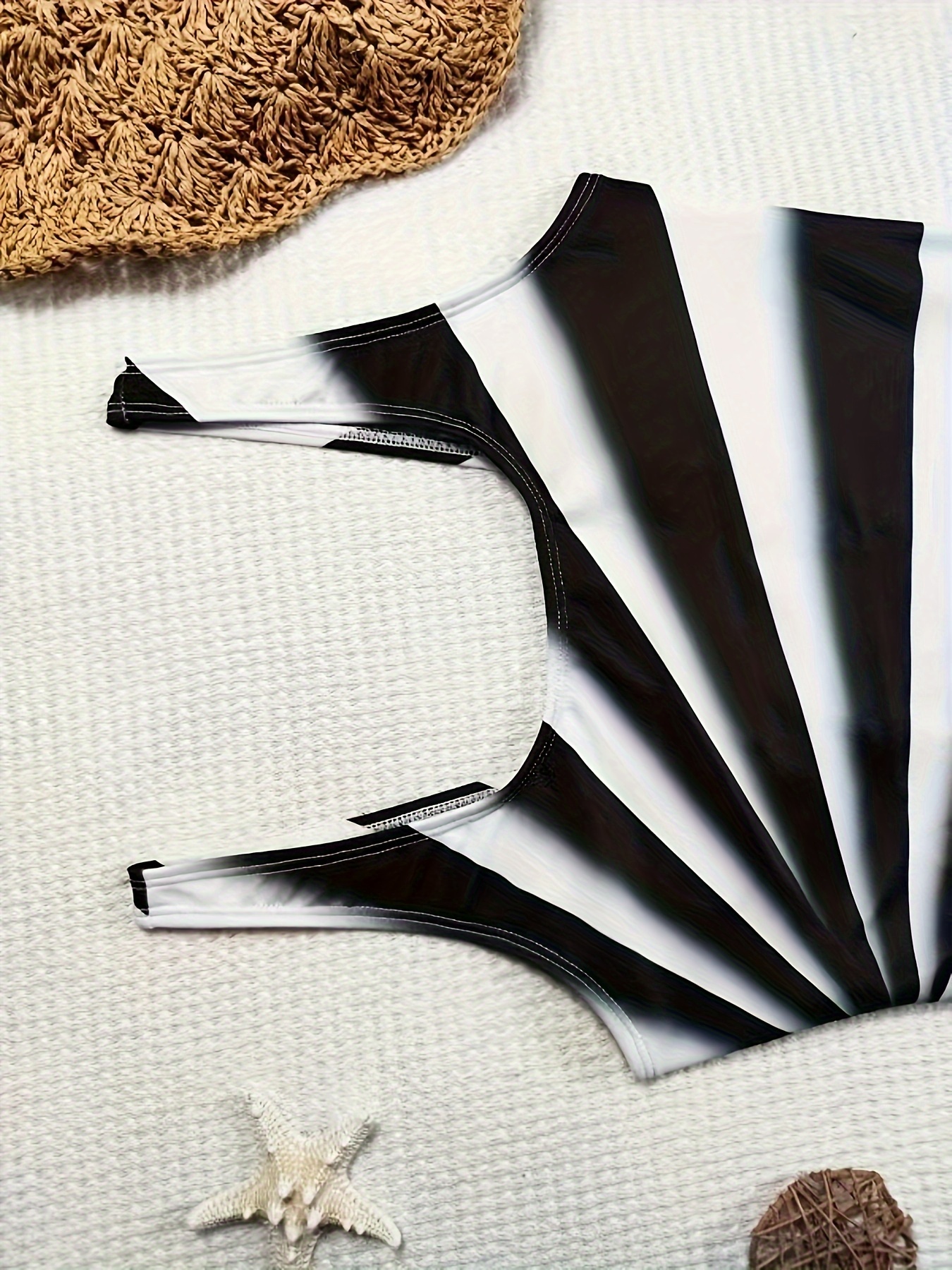 Contrast Color Backless One-piece Swimsuit, Crew Neck Tummy Control High Cut Bathing Suits, Women's Swimwear & Clothing