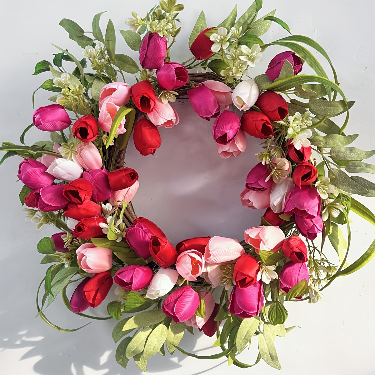 

Valentine's Day Handcrafted Silk & Jasmine Wreath - Red, Pink, White Floral Garland For Front Door & Outdoor Wall Decor, Weddings & Valentine's Parties