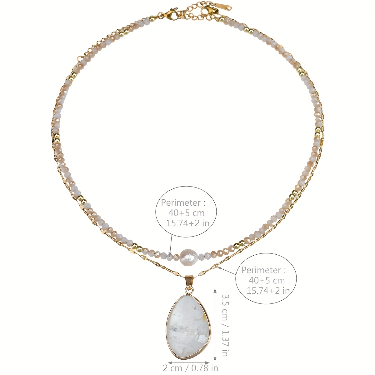 2pc Set Baroque Freshwater Pearl Necklace Quartz Pendant Necklace
