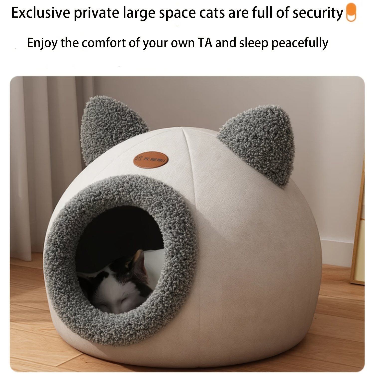 

1pc Contemporary Large Cat House & Condo, Plush Polyester, Fully Enclosed Luxury Villa, Removable & Assembled, With Winter For Pet Cats