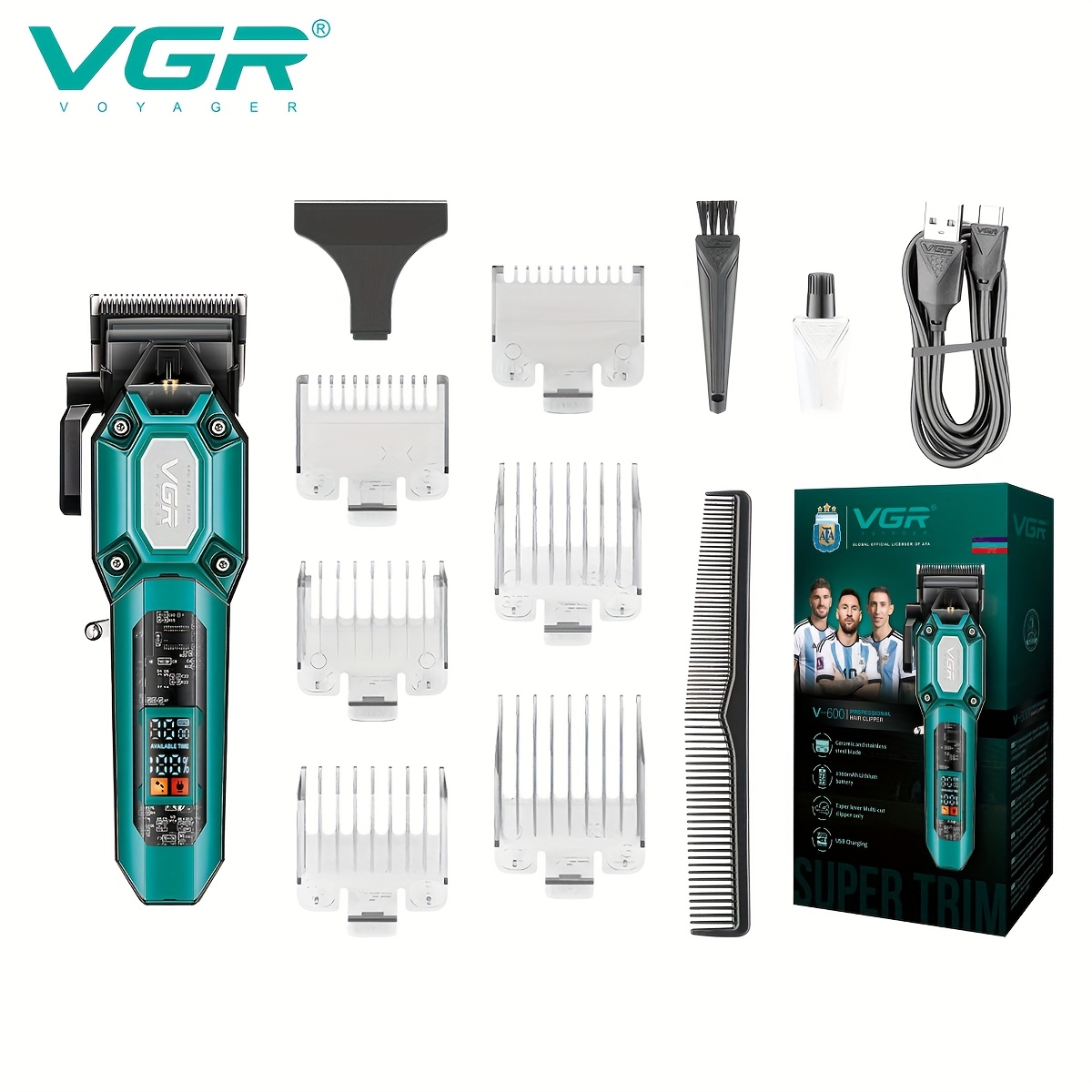 Image of Vgr Professional Men's Hair Clippers Set With Led Display - 2000mah Usb Rechargeable, Cordless Trimmer Kit For Hair & Beard Grooming, Perfect Barber Experience