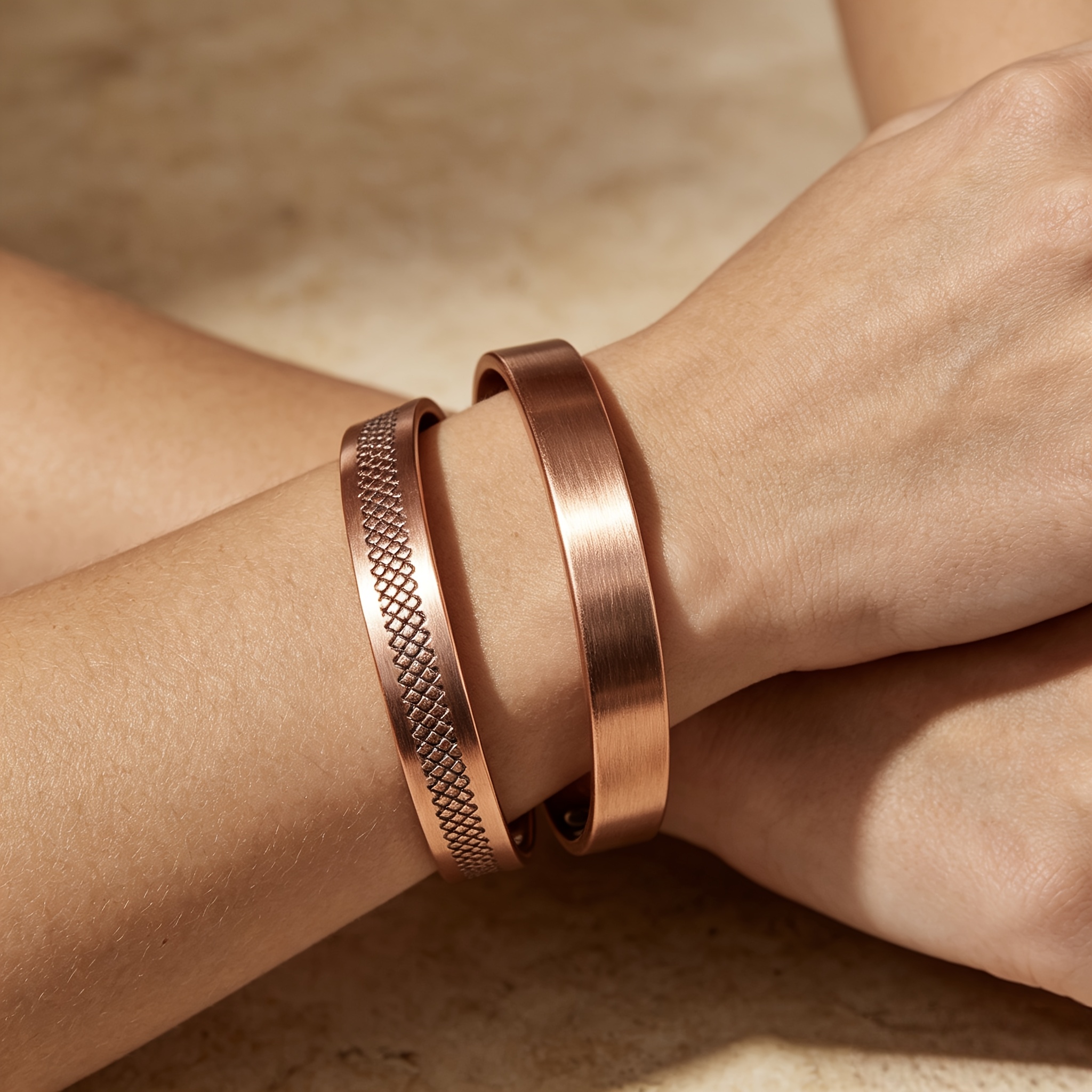 TEMU 2pcs Rose Golden Cuff Bracelet Set For Women Stackable Open Bangle Textured Skin Pattern Wide Cuff Bracelets Vintage Minimalist Jewelry