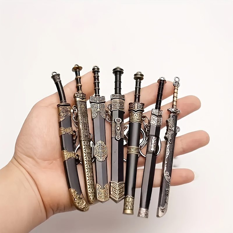 

7pcs Antique Mini Sword Keychain Set - Chinese Cultural Miniature Sword Replicas With Key Rings, Metal Fiber, Ideal Gift For , Unisex, Valentine's Day, Christmas, New Year, Father's Day