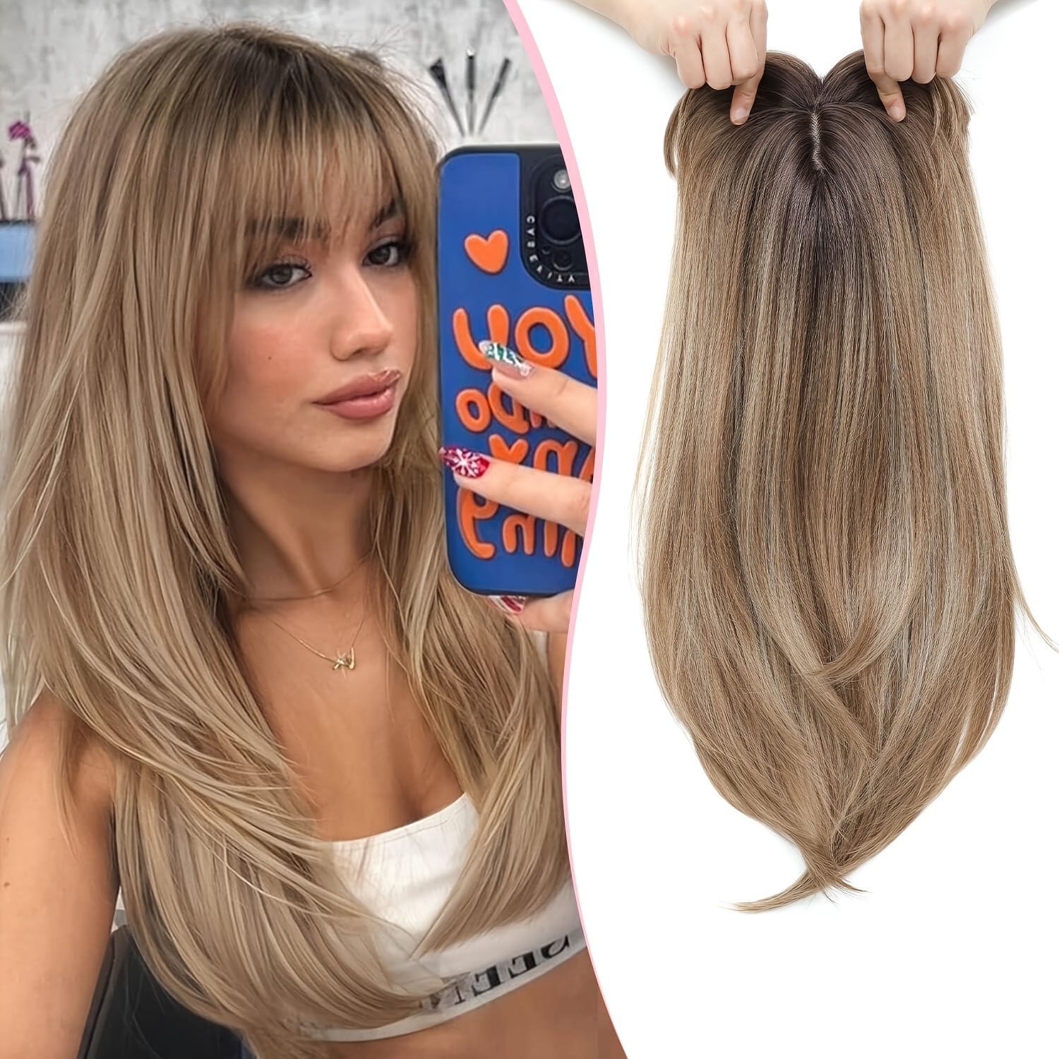 TEMU Hair Clip, 360° Clip For Women's Thinning Hair, 18-inch Long Curly Hair Clip With Bangs