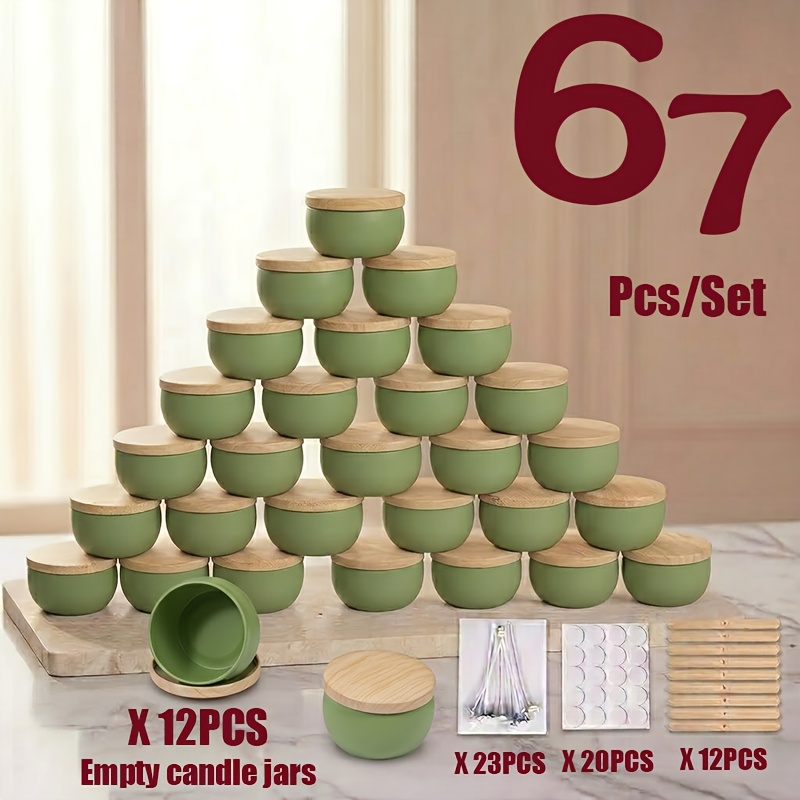 TEMU Kit de fabrication de bougies portable 67pcs/Set, Kit de fabrication de bougies portable, comprenant 12 pots à bougies vides, 12 supports de