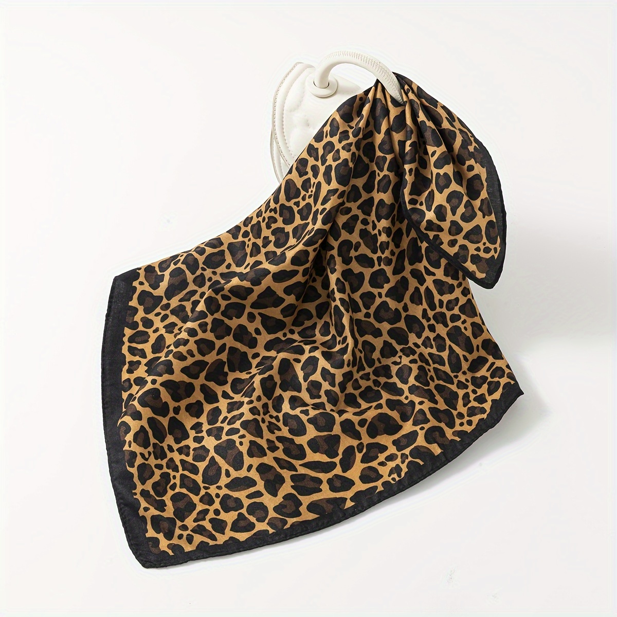 

1pc Women’ Leopard Print Satin Square Scarf - Hip Hop Head Wrap & Handkerchief, Brown/black Polyester Fashion Accessory For Hair Or Neck